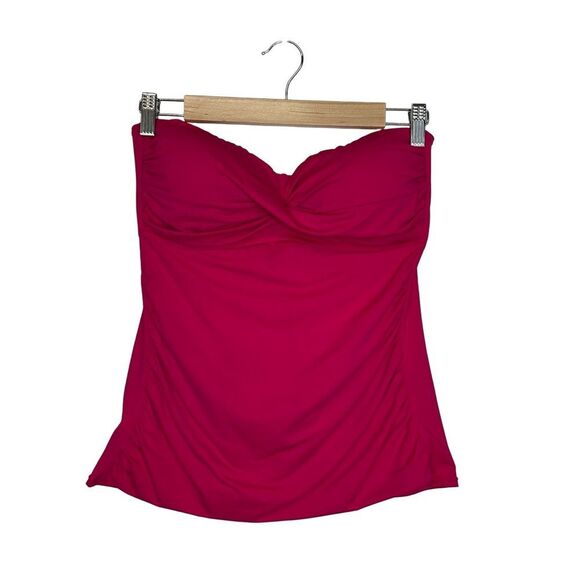 ANNE COLE Bright Pink Live In Color Twist Front Bandeaukini Swim Top Sz Large - Picture 3 of 13